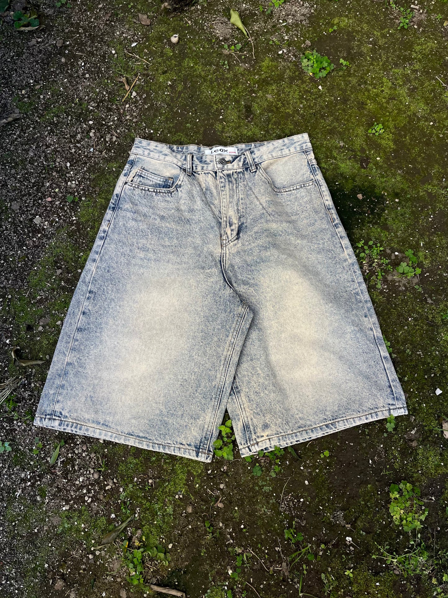Strlb69 Ultra Jorts – Acid Wash Grey with Skull Patch